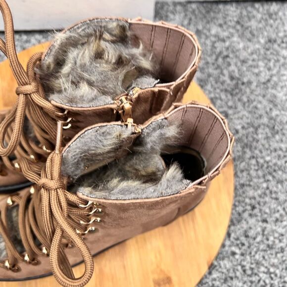 Sz 6 Journee Collection Taupe Faux Fur Trail Lace Up Boots NWT $70 MSRP - Picture 8 of 13